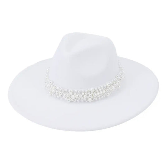 Wedding White Pearl Large Brim Fedora Hat