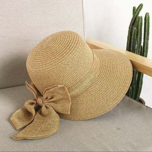 Sandy Beige Straw Bow Hat