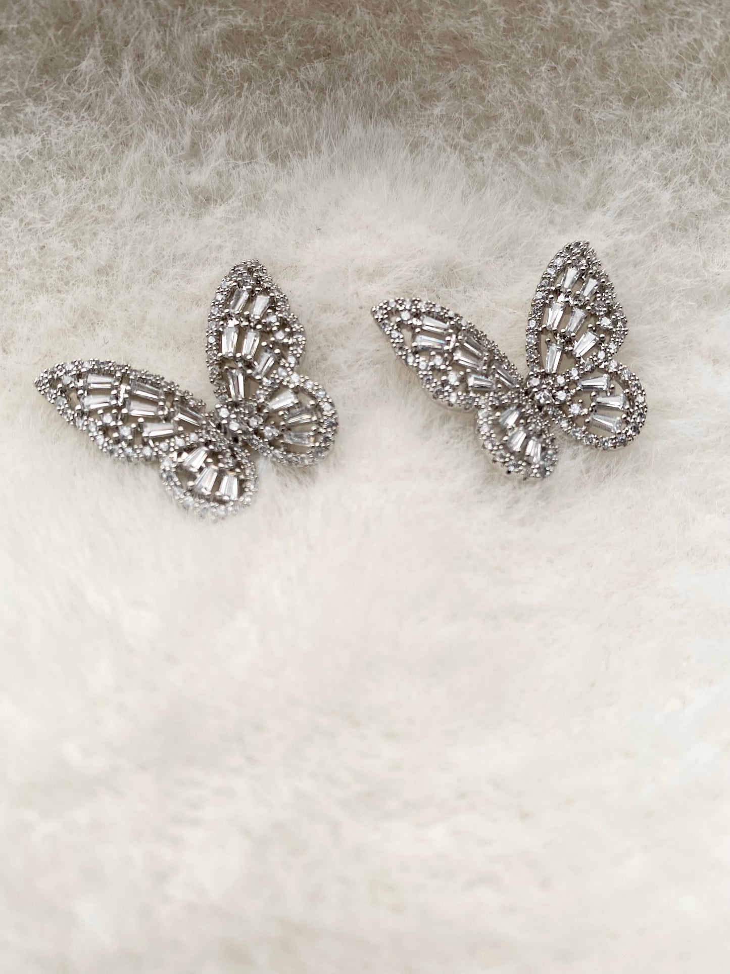 Silver cubic zirconia Crystal butterfly earrings