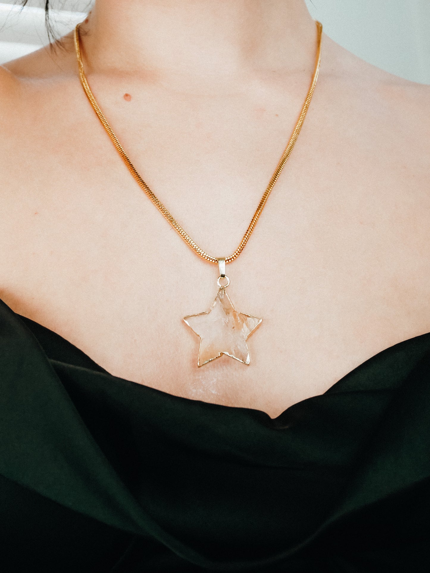 Citrine crystal gold star necklace