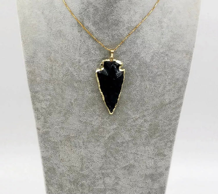 Black obsidian arrow gold necklace