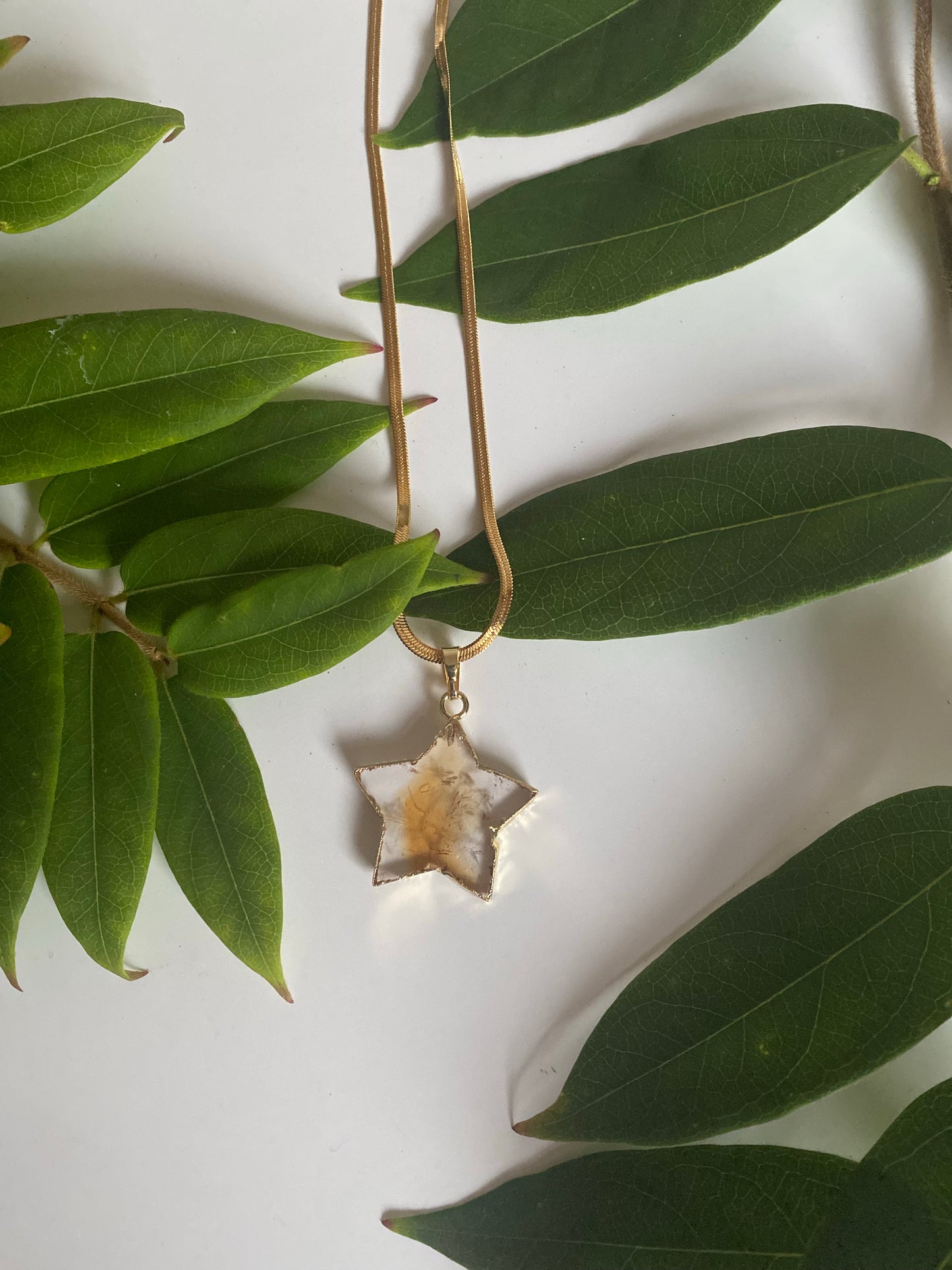 Citrine crystal gold star necklace