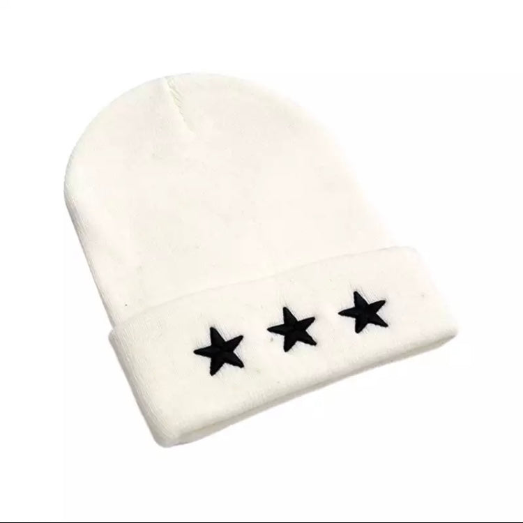 Grey star wool beanie hat