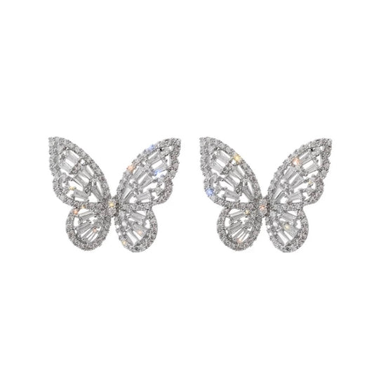 Silver cubic zirconia Crystal butterfly earrings