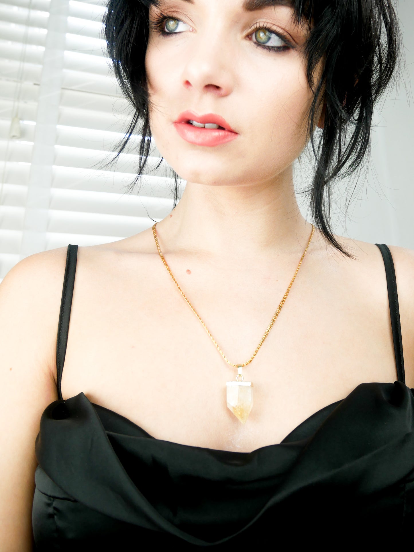 Gold Citrine bullet point necklace