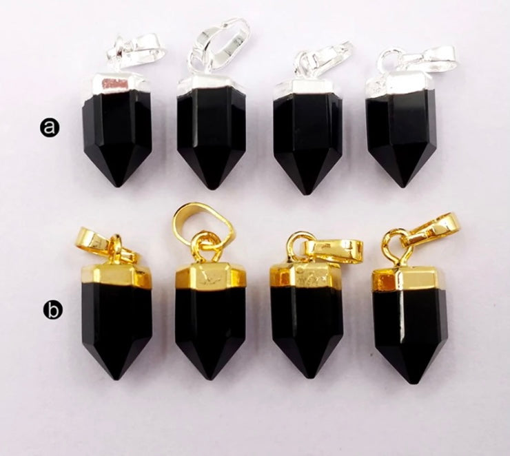 Black obsidian mini point gold necklace