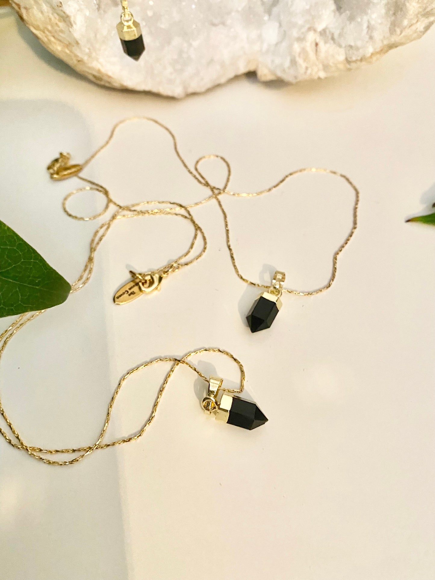 Black obsidian mini point gold necklace