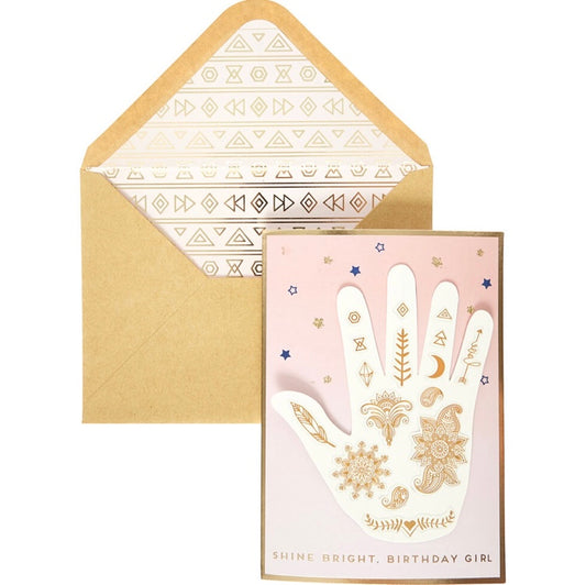 Palm birthday girl card with tattoos