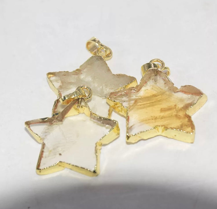 Citrine crystal gold star necklace