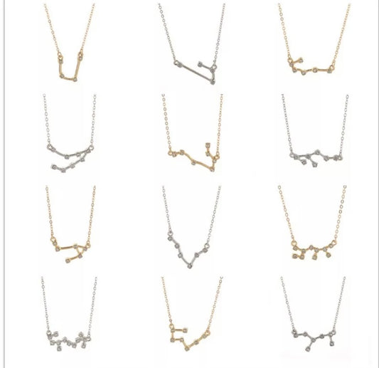 Gold zodiac crystal constellation necklace