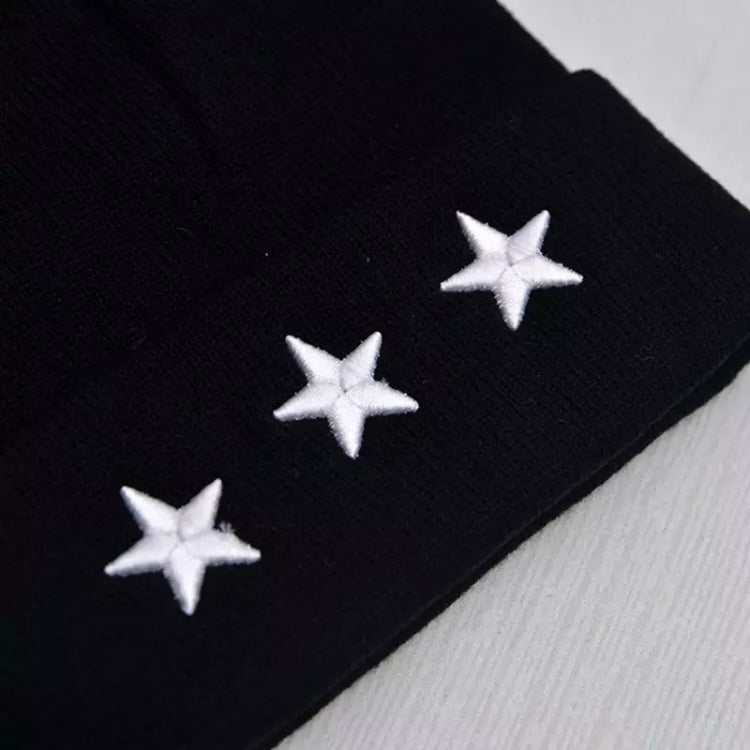 Grey star wool beanie hat