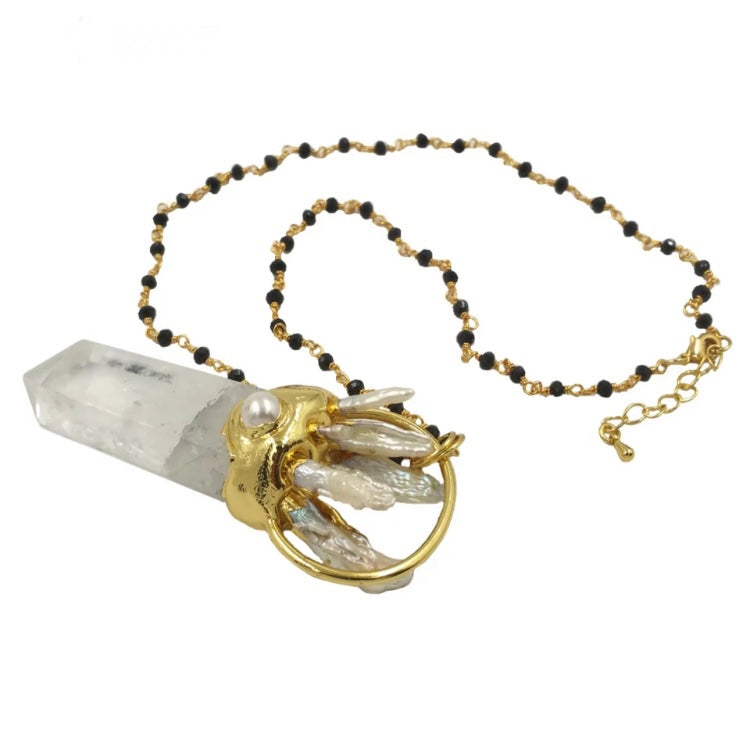 Large statement Clear Quartz crystal point necklace