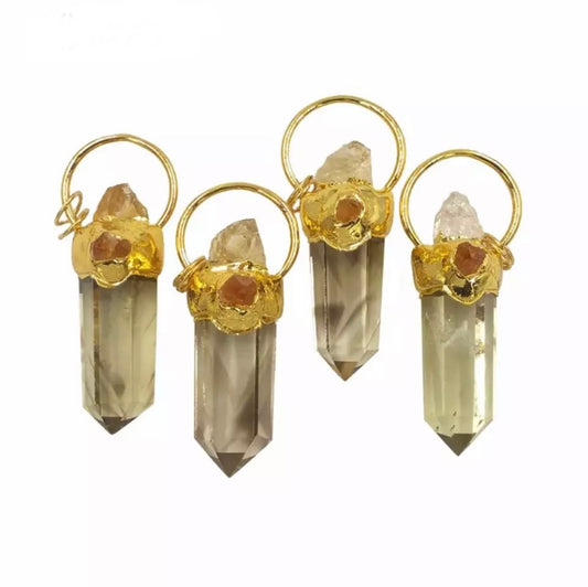 Large statement gold citrine point necklace