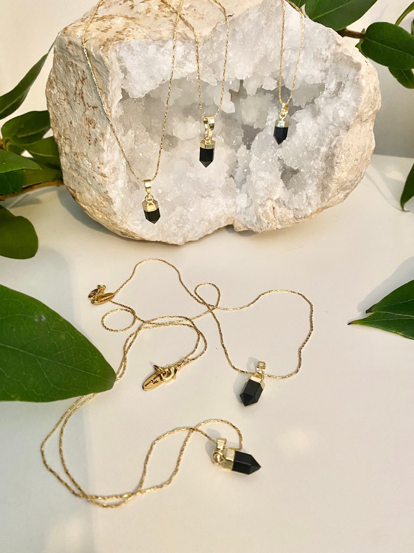 Black obsidian mini point gold necklace