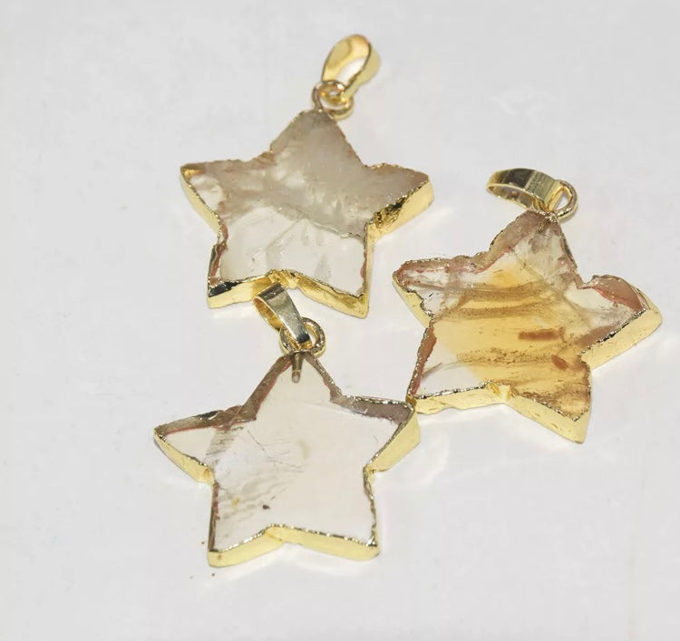 Citrine crystal gold star necklace