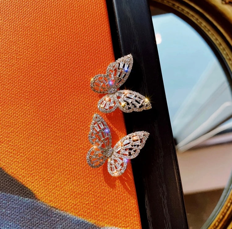 Silver cubic zirconia Crystal butterfly earrings