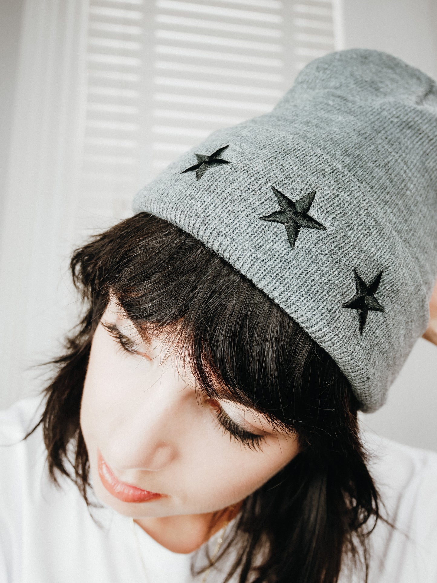 White star wool beanie hat