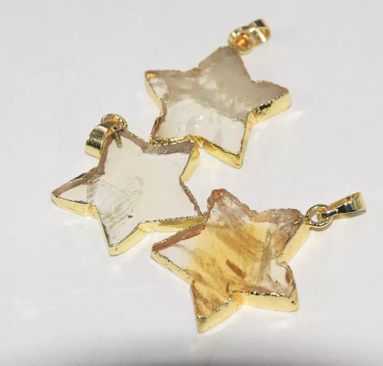 Citrine crystal gold star necklace