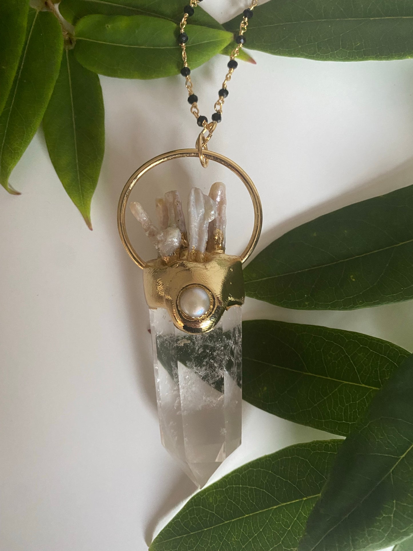 Large statement Clear Quartz crystal point necklace