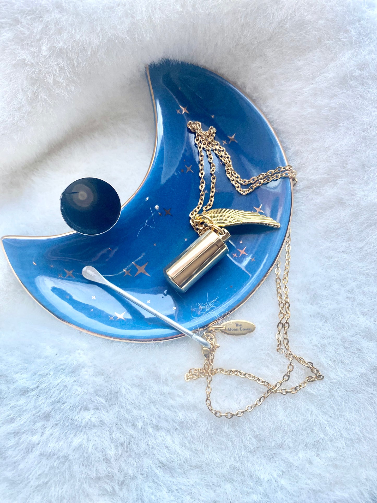 Gold cremation memorial cylinder angel necklace