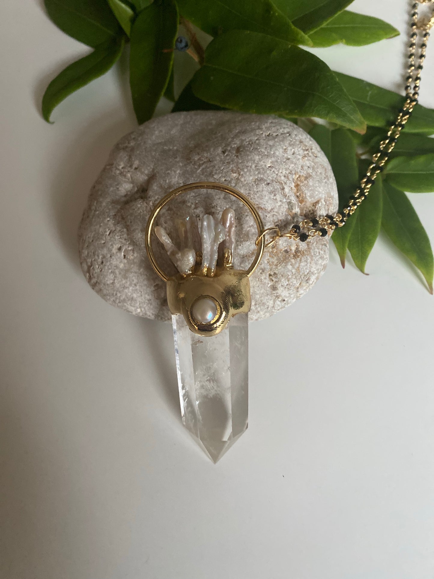 Large statement Clear Quartz crystal point necklace