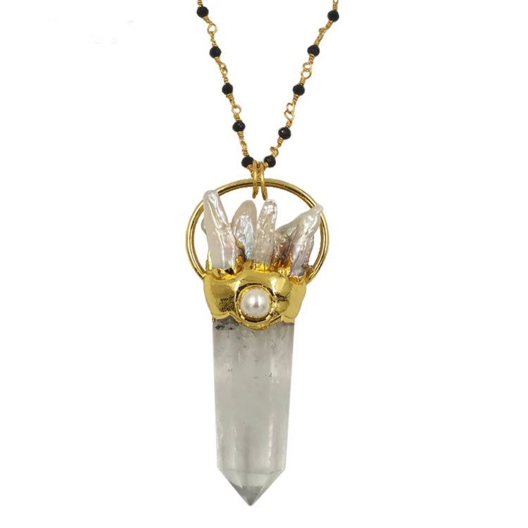 Large statement Clear Quartz crystal point necklace