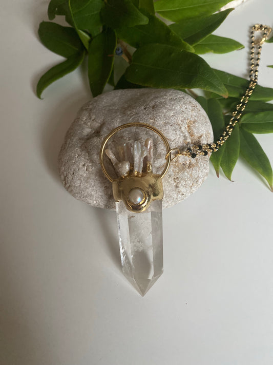 Large statement Clear Quartz crystal point necklace