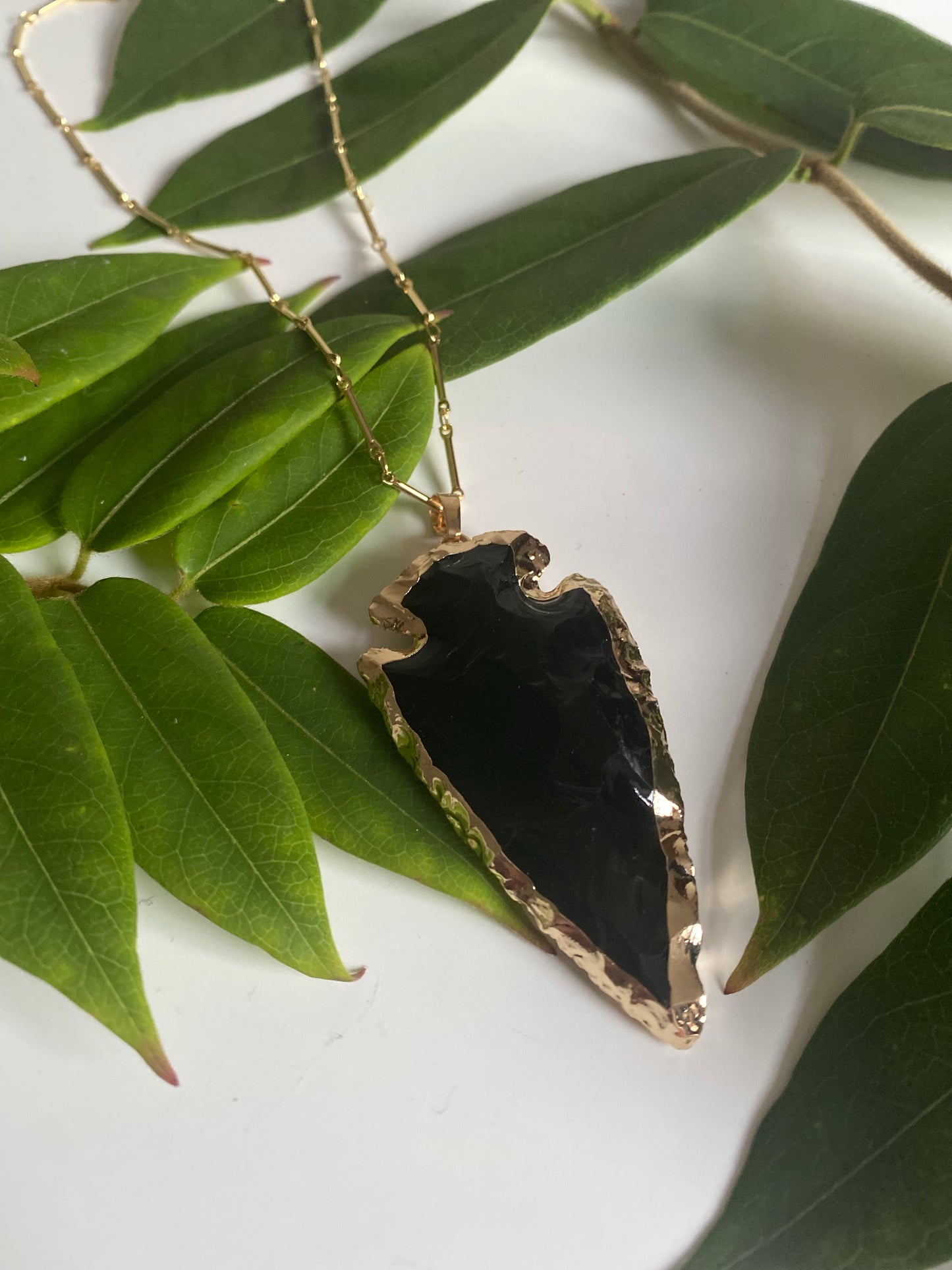 Black obsidian arrow gold necklace