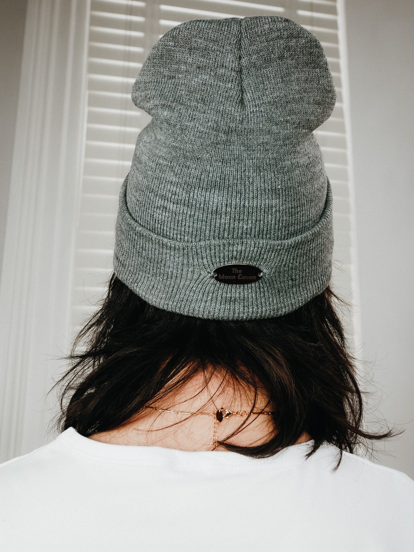 Grey star wool beanie hat