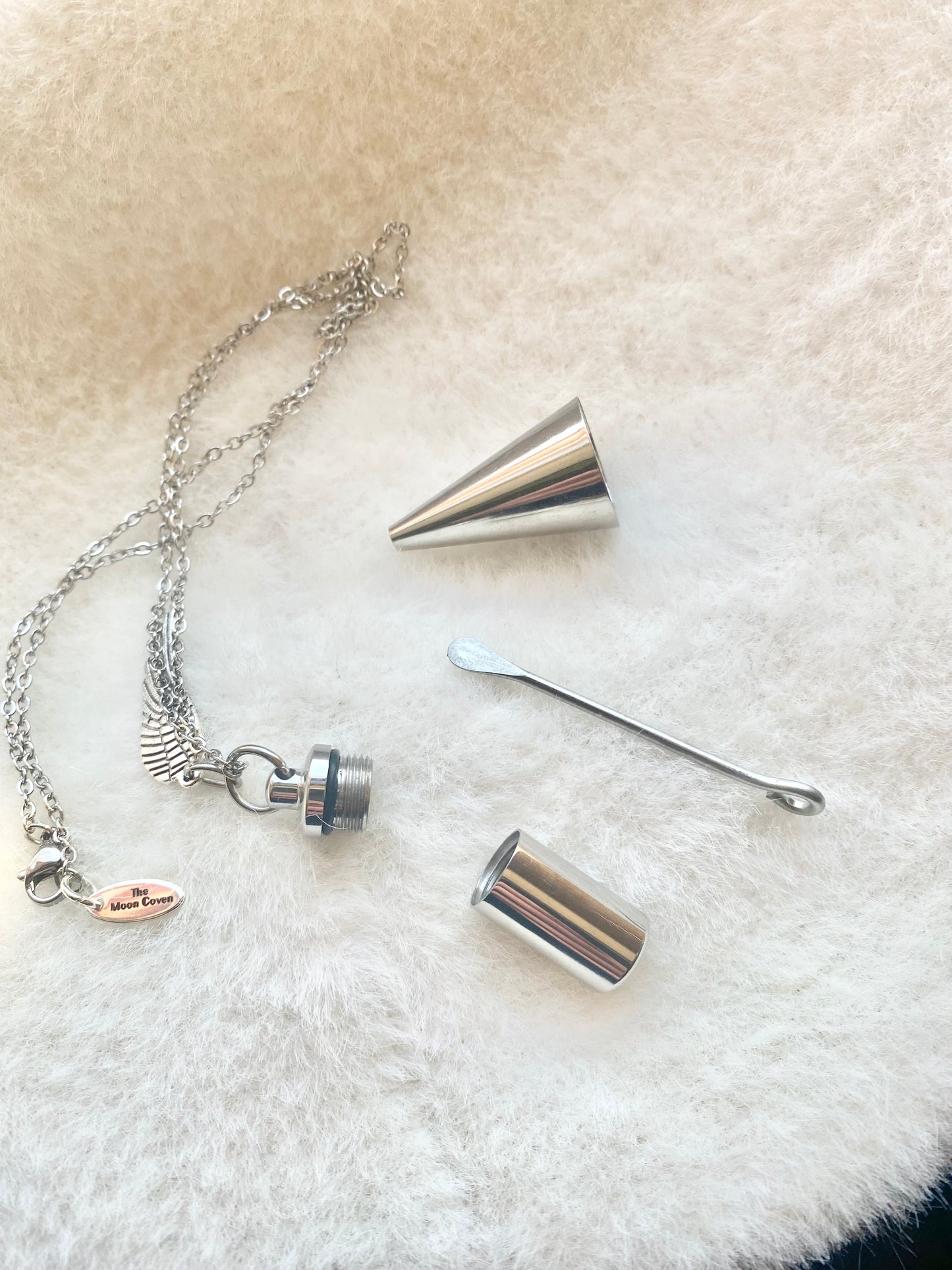 Silver cremation memorial cylinder angel necklace