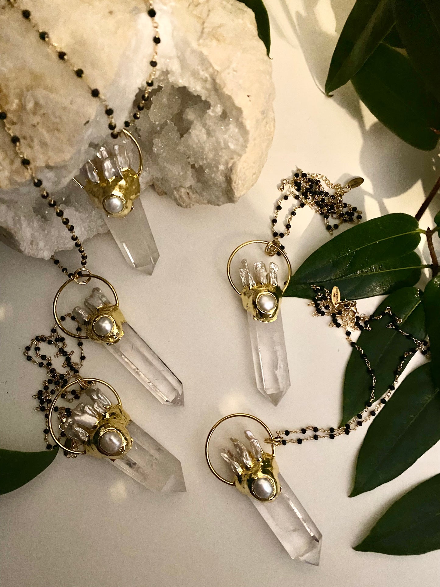 Large statement Clear Quartz crystal point necklace