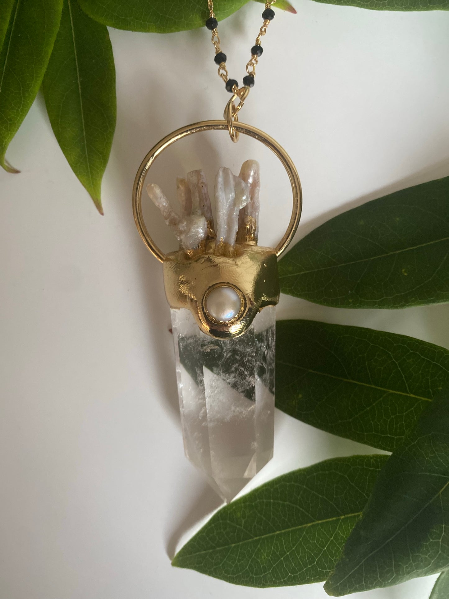 Large statement Clear Quartz crystal point necklace