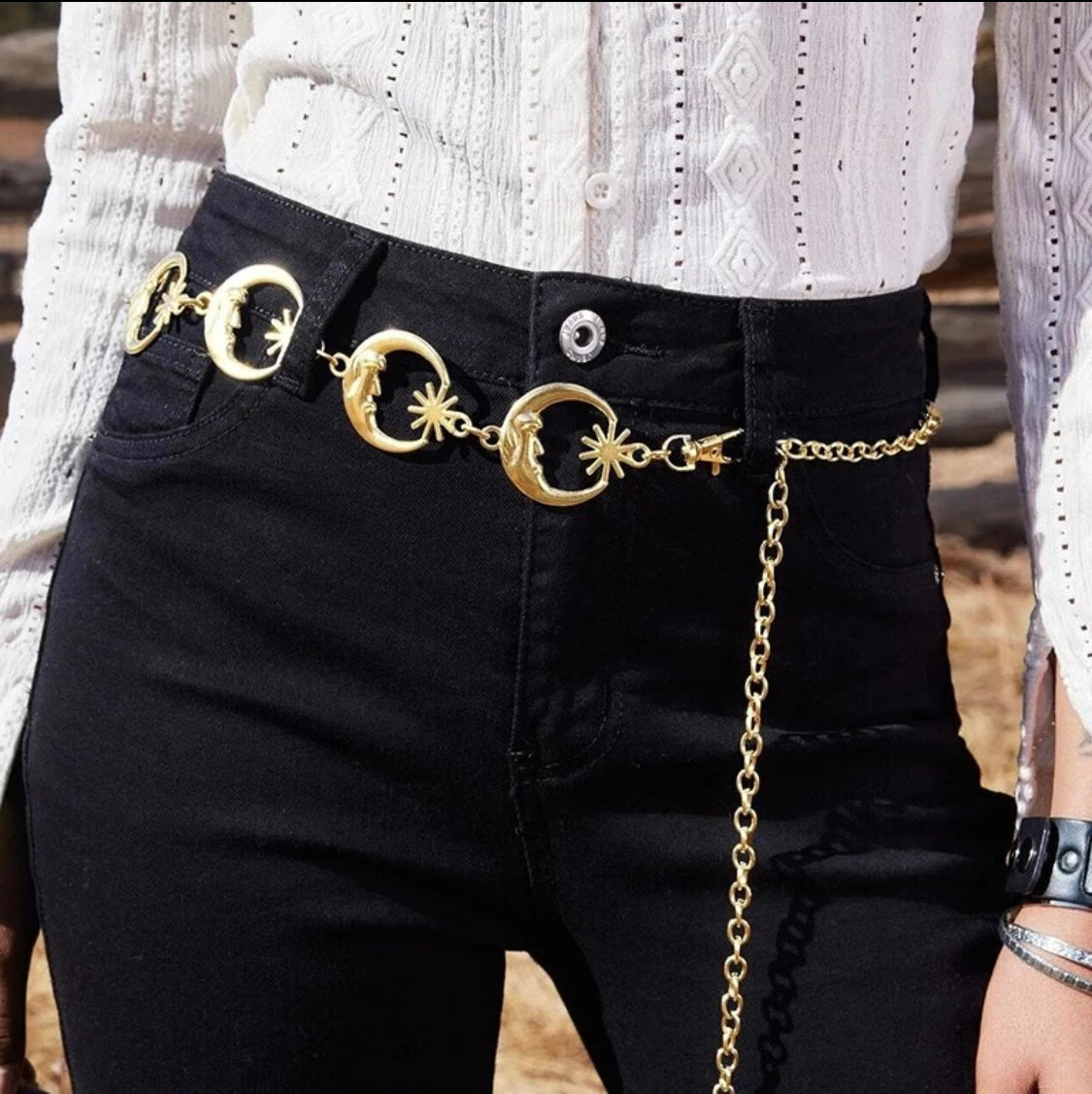 Gold moon chain belt