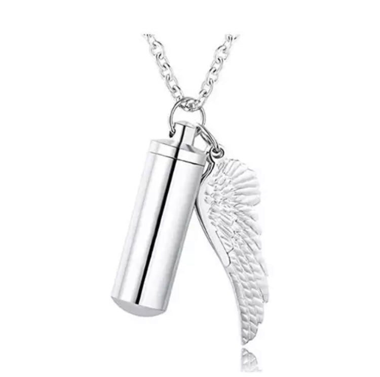 Gold cremation memorial cylinder angel necklace