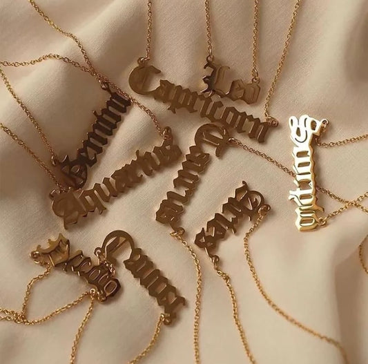 Gold star sign name zodiac necklace