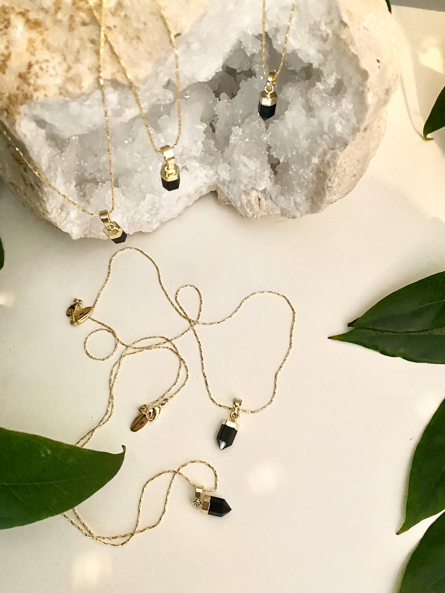 Black obsidian mini point gold necklace