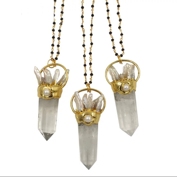 Large statement Clear Quartz crystal point necklace