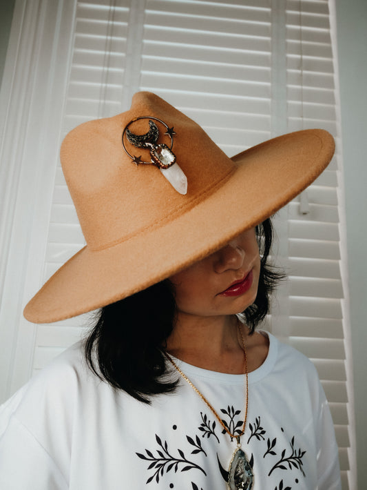 Moon Star Clear Quartz Caramel Large Brim Fedora Hat