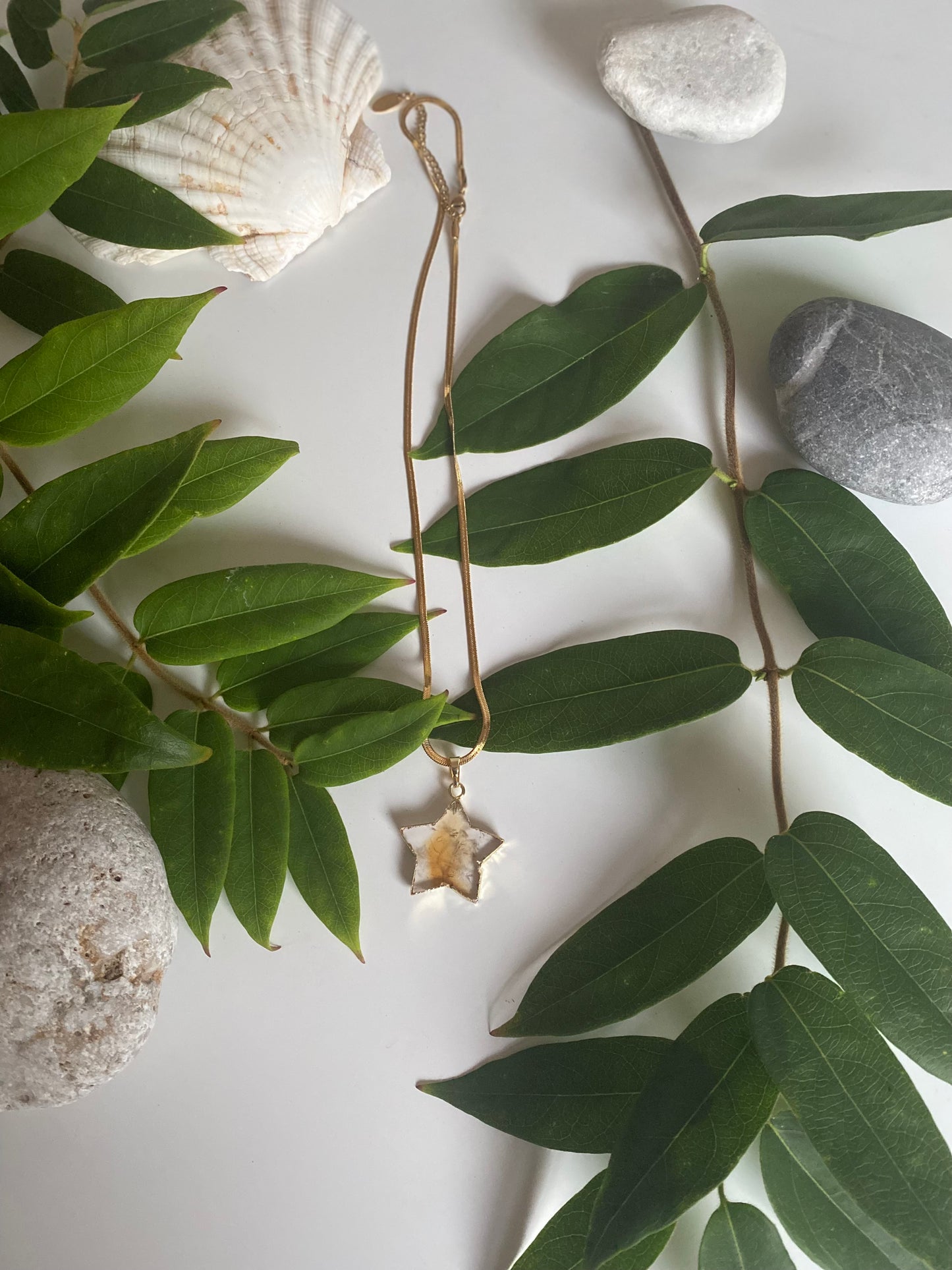 Citrine crystal gold star necklace